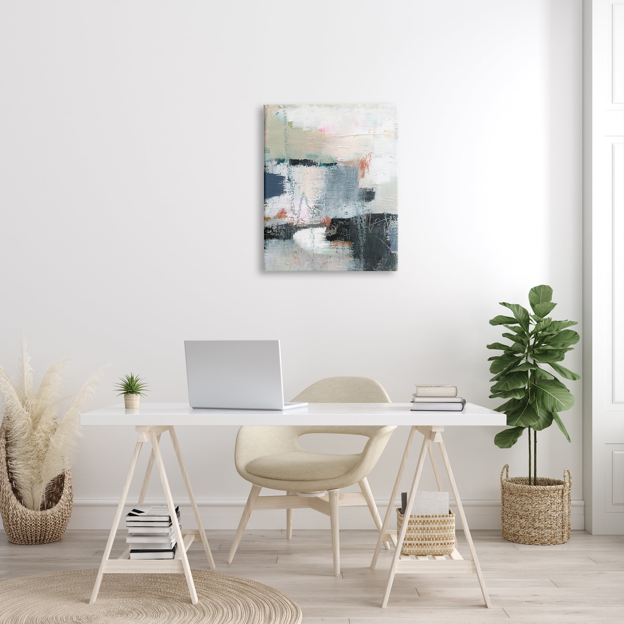 Design by Victoria Barnes Fort Architecture Abstraction Busy Grey Blue Shapes 24 in x 30 in Painting Canvas Art Print, by Stupell Home Décor