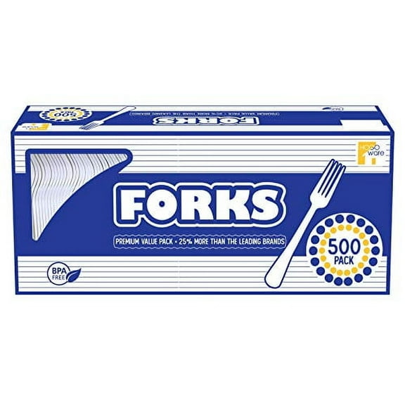 Solo Plastic, Disposable Utensils Bulk Set | Plastic-Ware Cutlery, 500 Pieces, for Dinner Party, Serving Wedding Cake, Pie & Desserts Forks, White Forks
