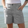 thumbnail image 2 of Womens Shorts with Button Closure, Mid Waisted Casual Solid Color Shorts with Pockets, Summer Outdoor Hiking Jogging Athletic Work, Womens Shorts | VerBelle,Gray S, 2 of 7