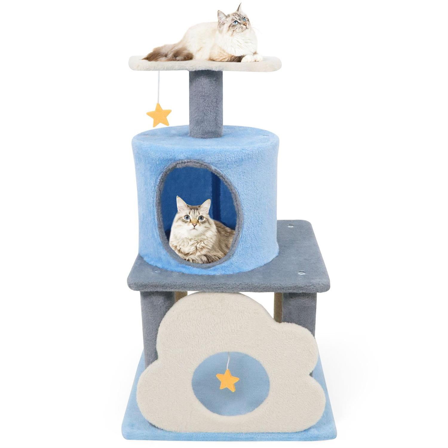 Pefilos 31.5" Cute Modern Cat Tree, Multi-Level Kitten Tower, Moon-shaped Perch & Cloud Cave, Black