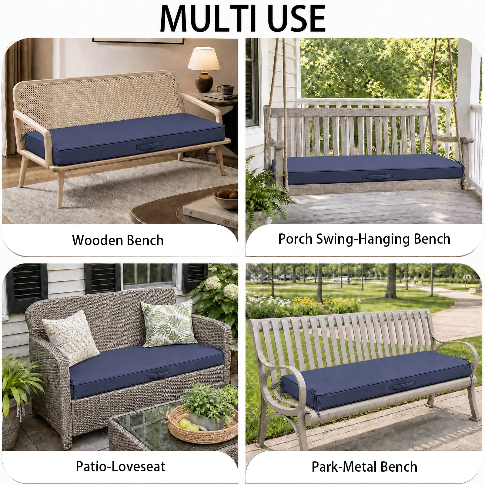 YEERSWAG 48x18x3 inch Outdoor Chair Cushions Bench Cushion Patio Chair Cushions Non Slip Removable Anti-fading Water Resistant Garden Loveseat Cushion with Handle