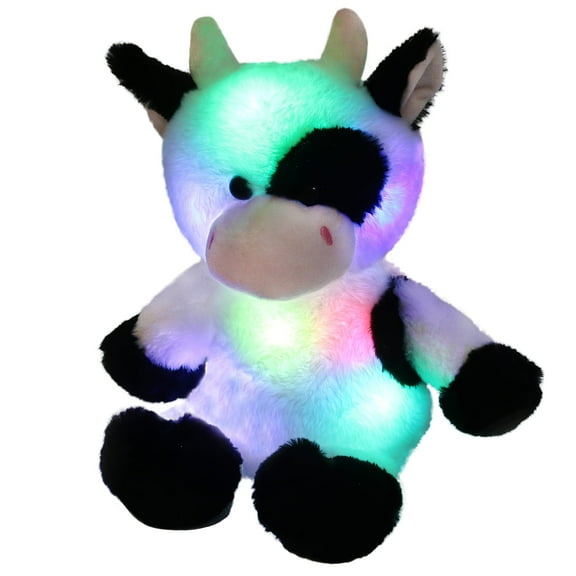 Houwsbaby 15“ Light up Cow Stuffed Animal Adorable Glow Soft Farm Animal Plush Toy with LED Night Lights Birthday Christmas Children's Day Halloween Gifts for Toddler Kids