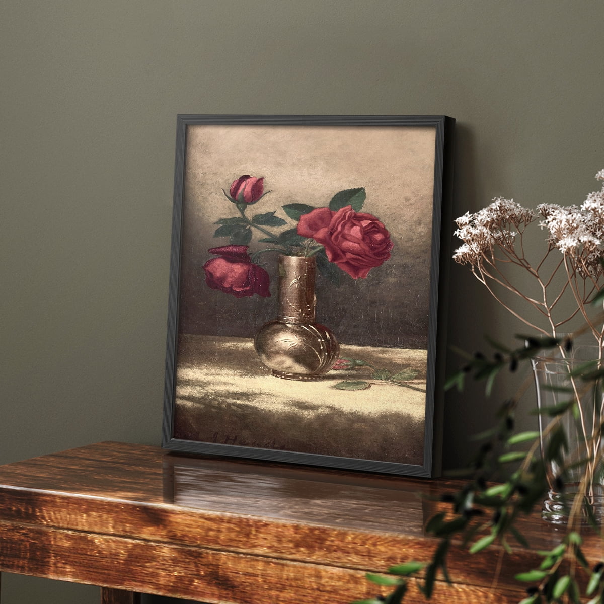 Vintage Floral Print LXVII - 14in. x 11in. Vintage Framed Print in Black Wood Frame