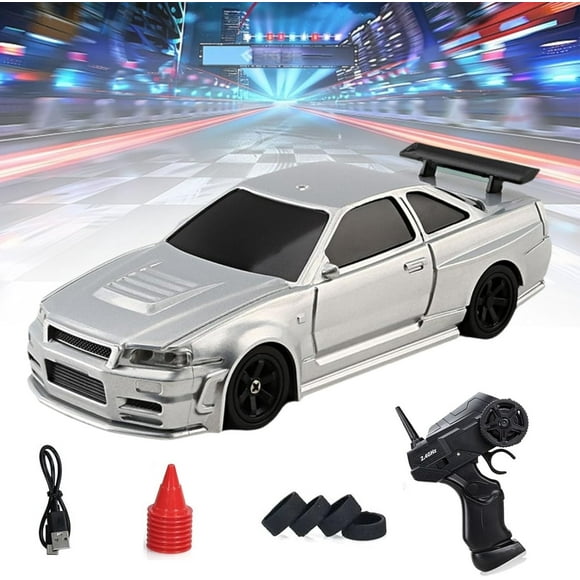 1:43 Mini 4WD Drift Remote Control Car Full Scale RC Racing Car Boys High Speed Remote Control Car Rc Model Silver Toys