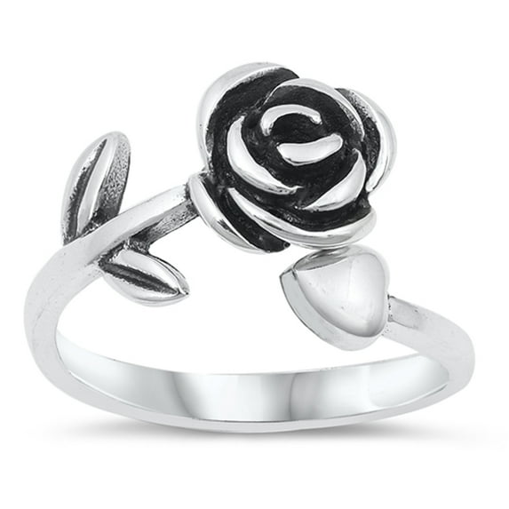 Dark Rose Heart Flower Dainty Ring .925 Sterling Silver Band Jewelry Female Male Unisex Size 7