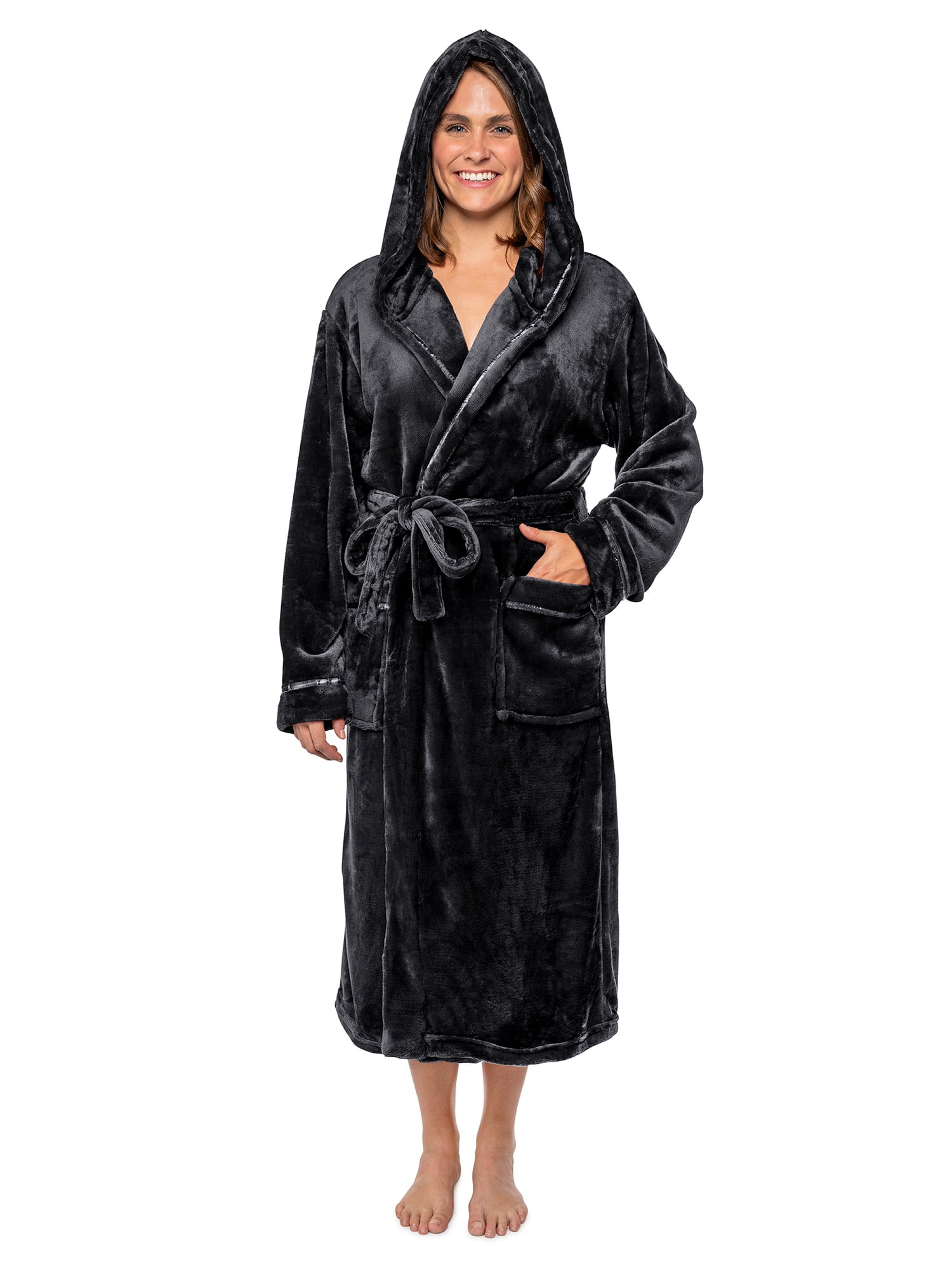 Pavilia - Women Fleece Robe with Hood,Satin Trim|Luxurious Soft Plush