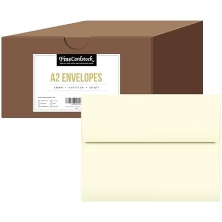 A2 Cream Envelopes (4 3/8" x 5 3/4") – Fits 4.25 x 5.5-inch RSVPs, Wedding Invitations, Greeting Cards, Photos and Announcements - Thick and Durable - Strong Gummed Seal - Bulk Pack of 250 Envelopes