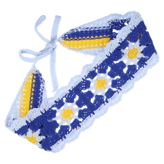 Unique Bargains Cute Hollow Lace Up Knitted Crochet Headwrap 20.87"x3.15" Blue 1 Pc
