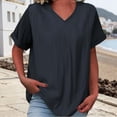 thumbnail image 2 of Tweang Peasant Tops for Women Embroidery Gauze T-shirt for Women Button Down Plaid Shacket Shirt Womens Cotton Linen Tunic Boyfriend Dress Shirt Collared Roll Up Long Sleeve Loose Fit Tunic Black L, 2 of 4