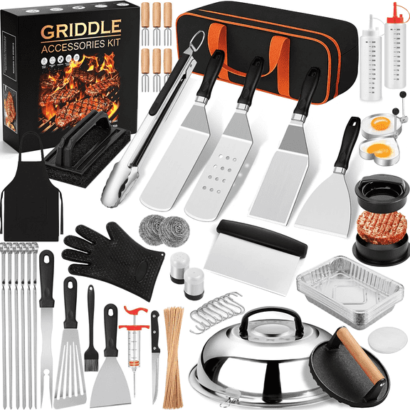 MoonTrek 258 Pcs Professional Griddle Accessories Kit, Stainless Steel Spatula Basting Cover Burger Press for Blackstone Outdoor Bbq Teppanyaki