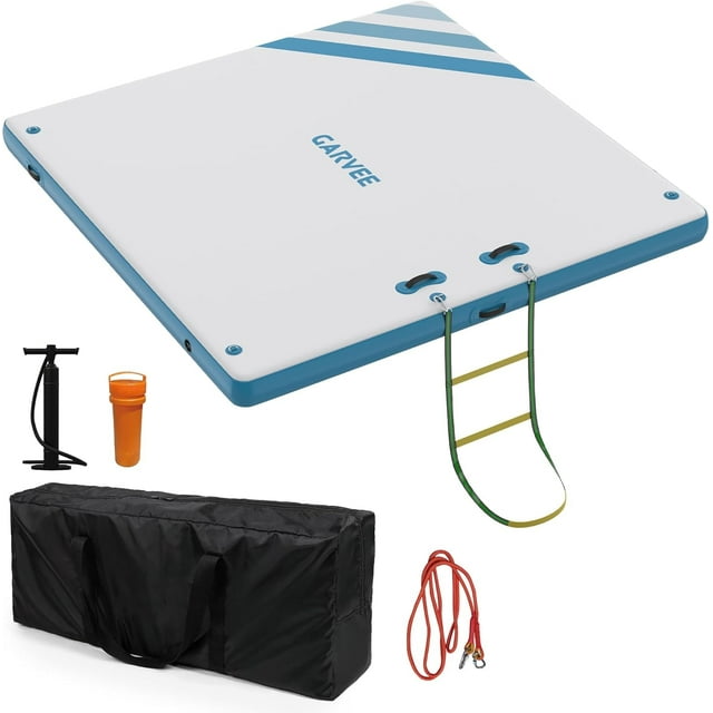 Garvee Inflatable Floating Dock 10 ft x 6 ft, 5.9 inch Thickness None-Slip PVC Surface, Blue & White
