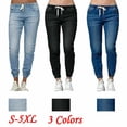 thumbnail image 3 of NEW Women's Casual Denim Jogger Pants Ladies Drawstring Elastic Waist Jeans, 3 of 5