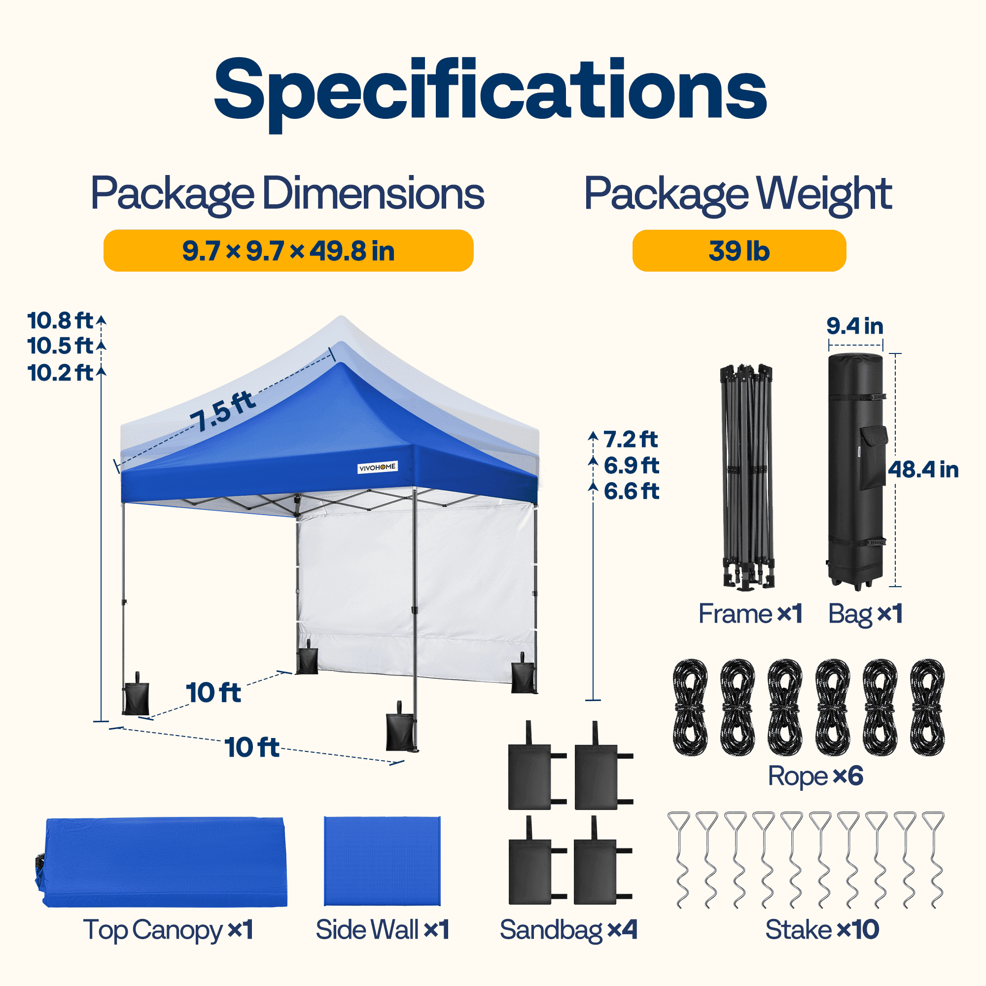 SPECSTAR 10x10 Heavy Duty Pop Up Outdoor Canopy Tent with Center Lock, Commercial Instant Waterproof Canopy Tent with 1 Side Wall Setup Easy for Events Parties Camping, Blue