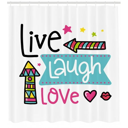 Live Laugh Love Shower Curtain Lively Colors Cartoon Arrows With