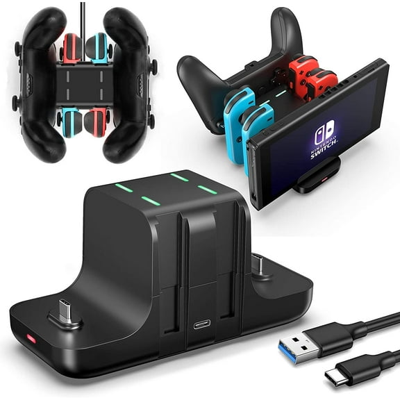 Upgraded Controller Charger Dock Station for Nintendo Switch Pro Controller and Joy con, FANPL 6-in-1 Charging Stand for Switch & OLED Model & Lite with Charging Indicator and Type C Charging Cable