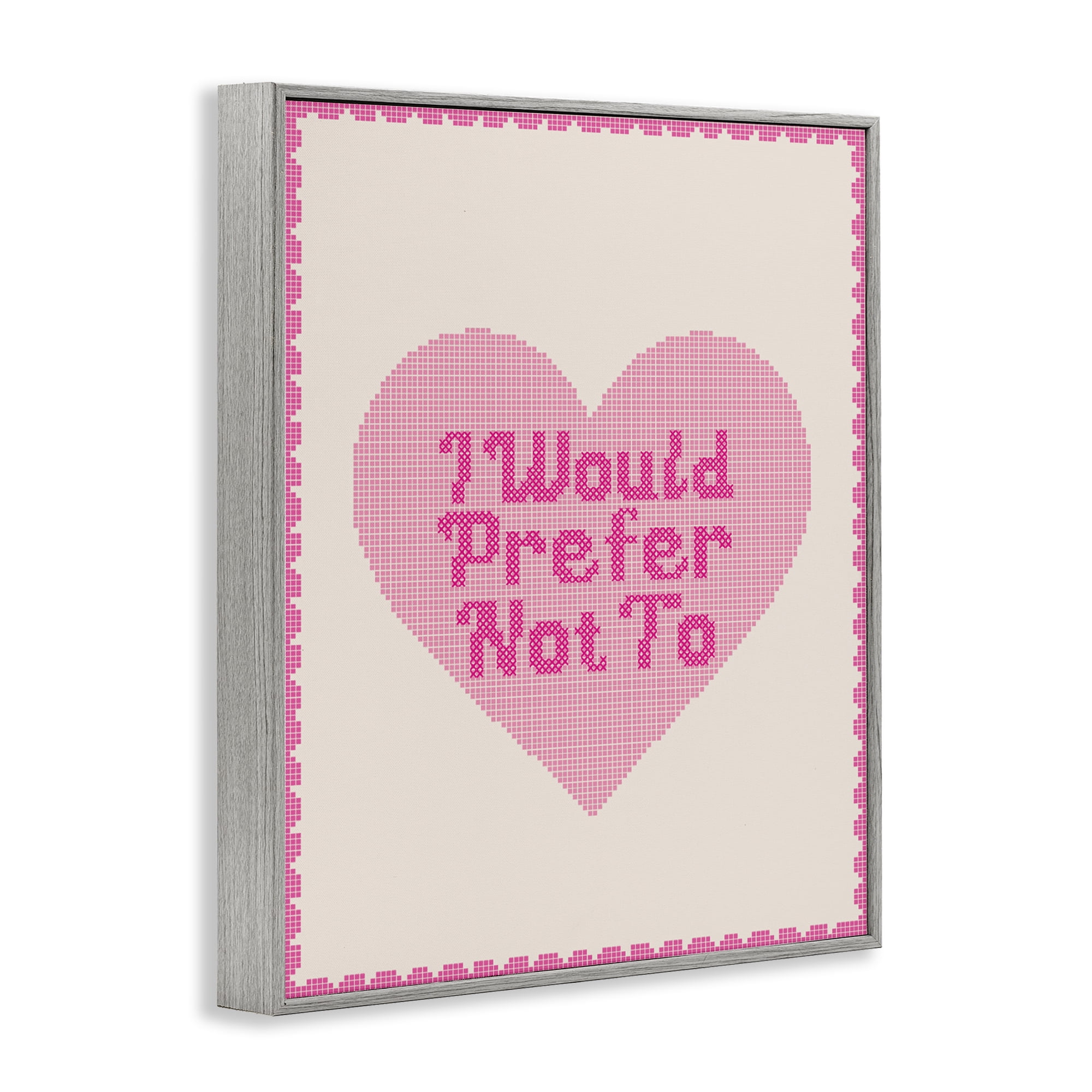 Stupell Industries I Would Prefer Not To Pink Heart Gray Framed Giclee Art, design by Lil' Rue