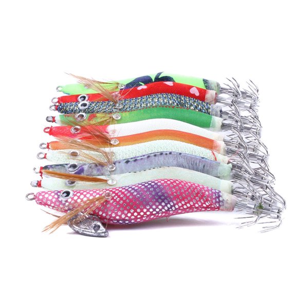 tredstone 10 Pcs Appâts de Poisson Hameçons Leurres de Pêche Appâts de Calmar Matériel de Pêche Veilleuse Aiguille à Crevettes