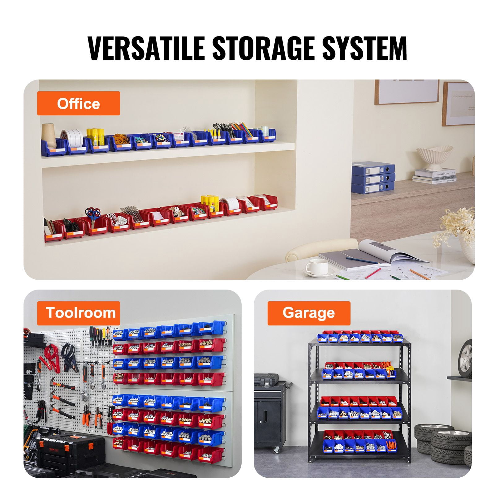 Stackable Storage Bins 5.39x4.13x3.07 Inch PP Plastic with Labels for Office Kitchen Garage Organization