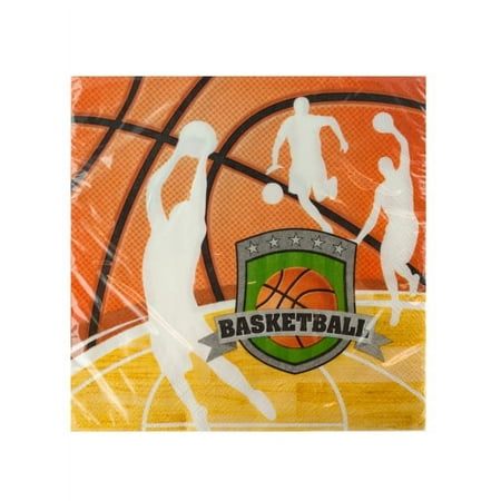 16 Pack Team Sports Basketball Lunch Napkins 12 7/8 X 12.75, 24 Count