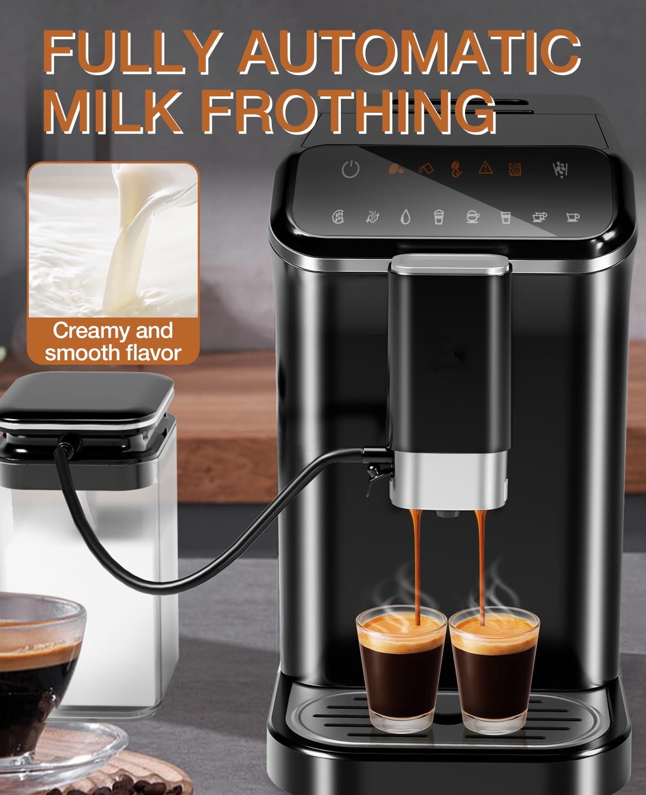 Kselythan Automatic Espresso Machine 20 Bar,Professional Espresso Maker with Automatic Milk Frother,Built-In & Adjustable Espresso Bean Grinder,Touch Screen Coffee Machine with 1.5L Water Tank