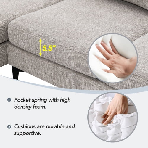 Leumius Convertible Sectional Sofa,Modern L-Shape Couch 3-Seat Sofa with Reversible Chaise,Camel