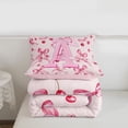 thumbnail image 5 of Manfei Pink Cherry Bow Full Size Comforter Sets For Girls,Cartoon 3D Letter A Initial Bedding Sets For Kids,Pink Reversible,3 Pieces, 5 of 7