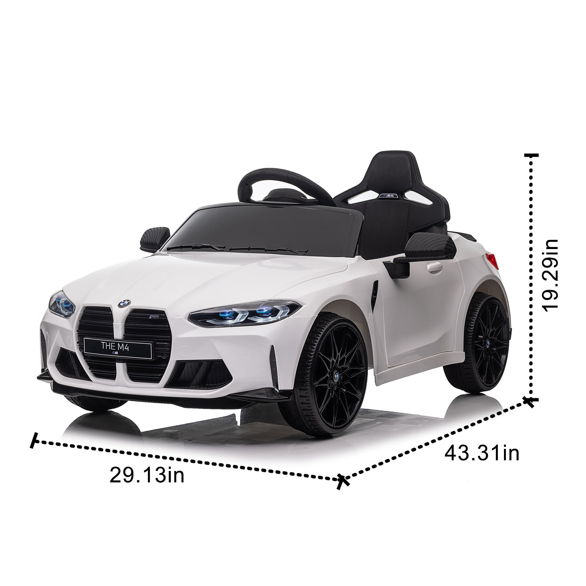 12V Electric Car for Kids, Officially Licensed BMW M4 Ride On Car with Remote Control, 3 Speeds, LED Lights, Battery Powered Cars for Kids, Ride On Toys for Boys & Girls, White