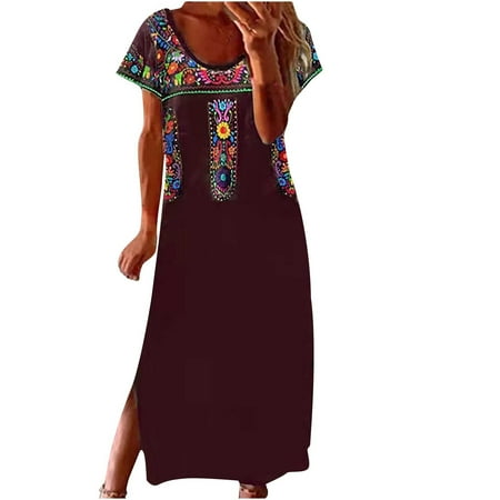 

Juebong Fashion Women Summer Printing Causal Round-Neck Short Sleeve Vacation Dress