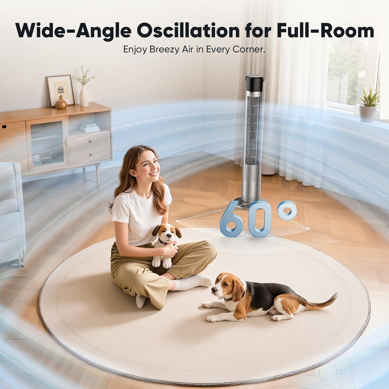36" Bladeless Tower Fan - Ultra-Quiet 28dB for Bedroom Sleep 25 ft/s High Velocity Cooling w/ Remote 60° Wide Oscillation, 12H Timer, 5 Speeds, 4 Modes LED Display Standing Floor Fan - Grey