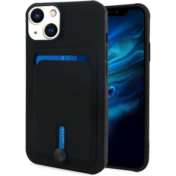 for iPhone 14 Case with Card Holder [Soft Microfiber Lining] Silicone Slim Thin Phone Cases Shockproof Protective for iPhone 14 Wallet Case Black
