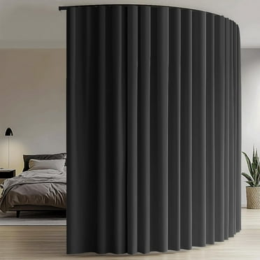 Room Divider Blackout Curtains & Ceiling Curtain Track Set Wall Mount Extra Wide Track Curtains Flexible Sliding Curtain Rod Room Separation Privacy（W 72 x H 84 in Black Drape & Black Rail）
