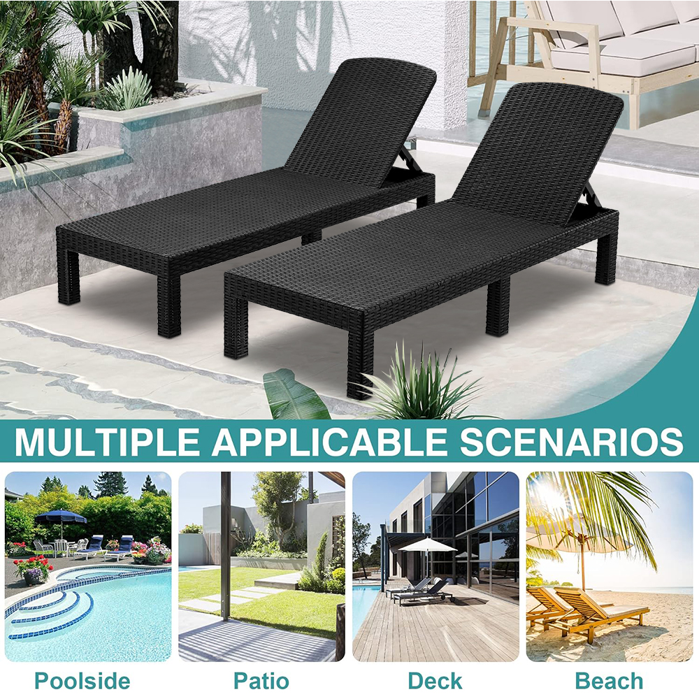 SEGMART Outdoor Lounge Chairs Set of 2, Adjustable Patio Chaise Lounges, Lounger Recliner for Poolside, Backyard, Porch, Quick Assembly, Easy Carrying, Waterproof, 440lb Capacity - Light Brown