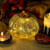Glass Pumpkin Lamp with Timer, Battery Operated LED Halloween Decor - Gourd Shaped Lantern for Indoor Outdoor Table Centerpiece, Holiday Lighting