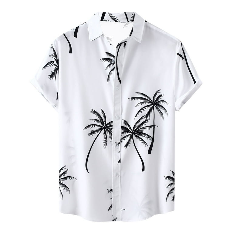 VSSSJ Hawaiian Shirts for Men Loose Tropical Plant Printed Button Down  Short Sleeve Collared Tee Top Quick Dry Comfy Vacation T-Shirts Black XL
