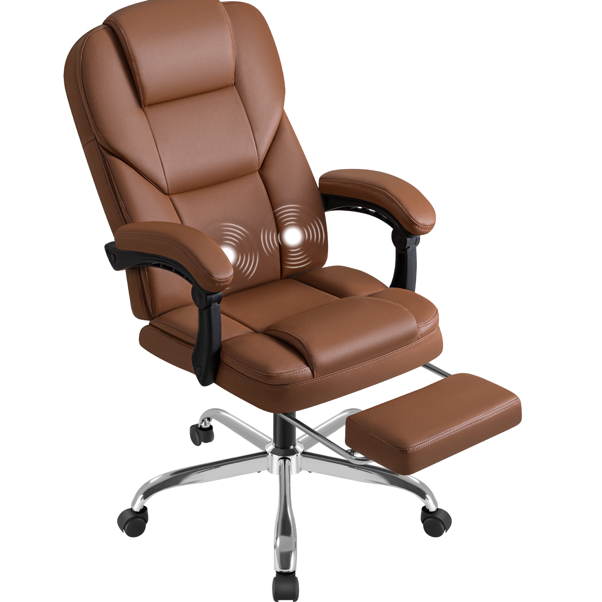 Furmax Reclining Massage Computer Chair Ergonomic Executive Office Chair Height Adjustable Leather Chair With Armsrests,Brown
