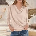 thumbnail image 2 of APEXFWDT Women's Fall Top Cowl Neck Long Sleeve Blouse Casual Stylish Solid Color Top Office & Daily Wear,L,Beige, 2 of 5