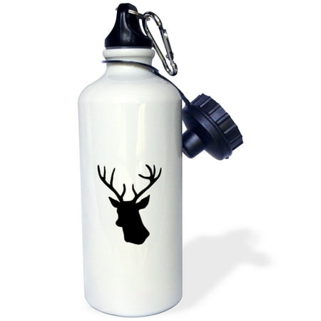 White Deer Heads 3dRose Black Deer head silhouette on white. Modern stag with antlers shadow, Sports Water Bottle, 21oz ()