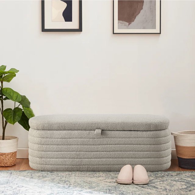 KOSSMAI Upholstered Tufted Strip Storage Bench Ottoman 45.5" For Living Room Bed Room Office Entry Gray
