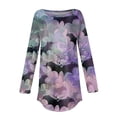 thumbnail image 5 of JULMCOMO Halloween Shirts for Women Funny Pumpkin Bat Castle Print Round Neck Long Sleeve Shirts Halloween Costume Holiday Tunic Tops Light Purple S, 5 of 5