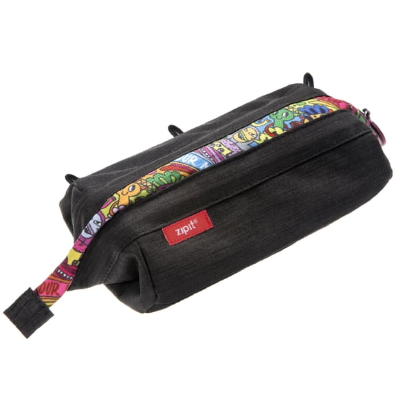 ZIPIT: Lenny Pencil Case - Black & Doodles - Large Storage Capacity Zipper Pouch, Makeup-Stationery Bag, School, Washable Polyester, Kids-Teens-Adults
