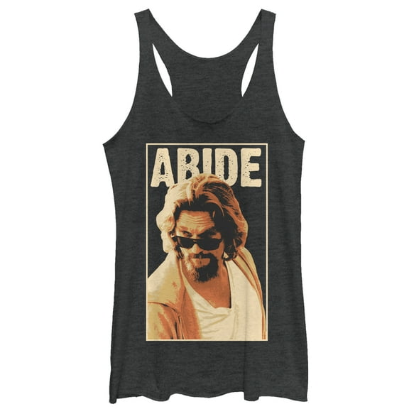 Women's The Big Lebowski The Dude Abides Sunglasses Pose Racerback Tank Top Black Heather X Small