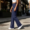 thumbnail image 6 of Plus Size Women's Polyester Spandex Solid Color Pleated Flared Yoga Pants, Side Pocket Soft Casual Trousers, Comfort All Season Bottoms for Home Workplace Daily | TruHer,Navy 2XL, 6 of 9