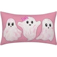 thumbnail image 5 of Halloween Boo Pillow Cover Farmhouse Decorative Throw Pillow Case Indoor Outdoor Cushion Cover Ghost Boo Halloween Pumpkin Pink Linen Pillowcase for Couch Living Room 12 x 20 Inch Set of 4, 5 of 6