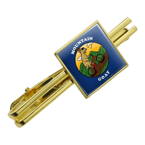Mountain Goat Biking Funny Humor Square Tie Bar Clip Clasp Tack- Silver or Gold