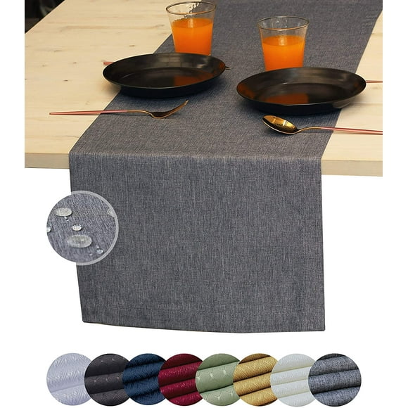 Chemin de Table Noir 72 Pouces, Foulard Imperméable pour Commode, Chemin de Table à Café Extérieur, Chemins de Table Élégants pour Fête, Soupers, Événements, Mariage, Déco Action de Grâce, Halloween, Noël