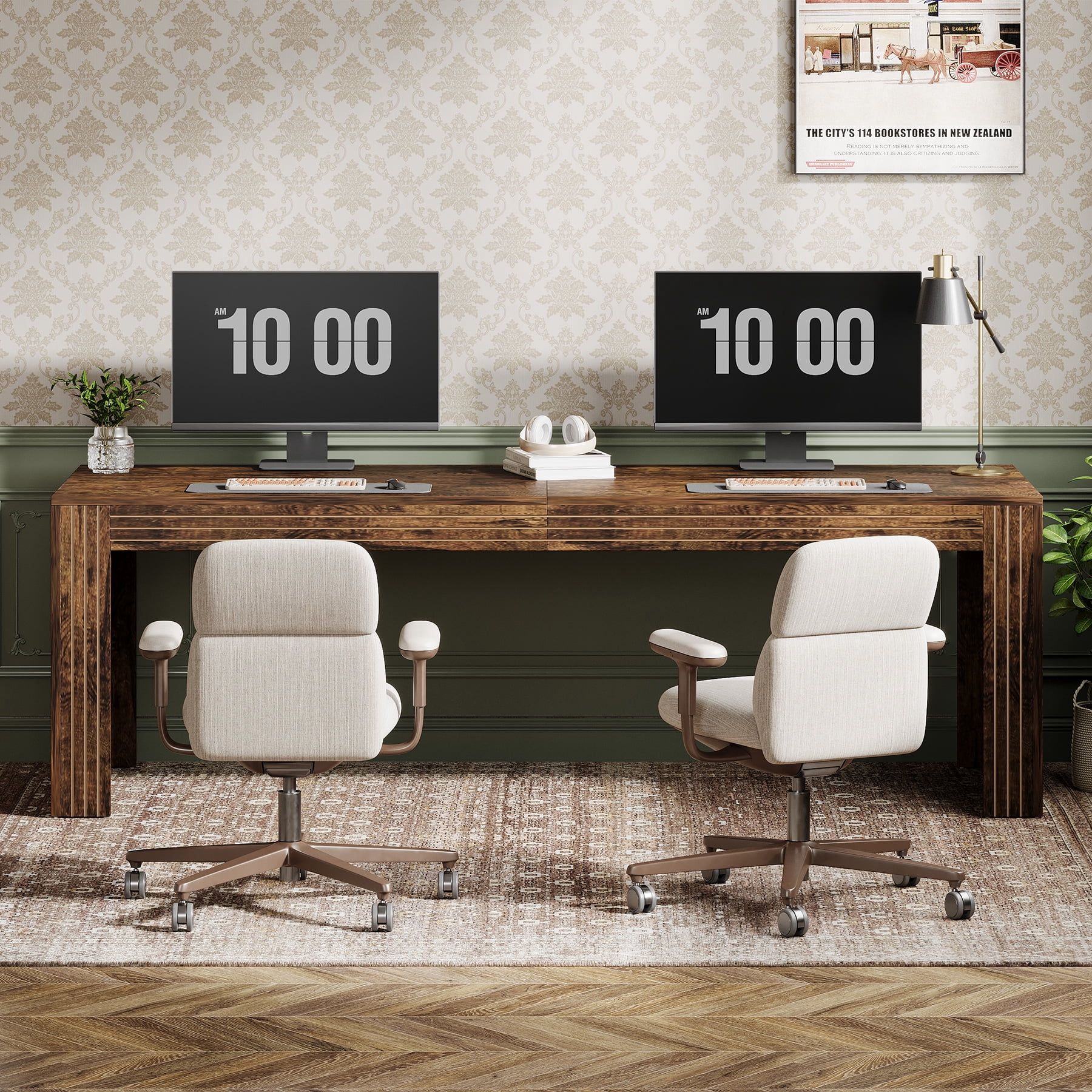 Tribesigns 79-inch Extra Long Desk, Two Person Desk for Home Office, Wooden Long Computer Double Desk, Writing Study Table for Office, Vintage Brown