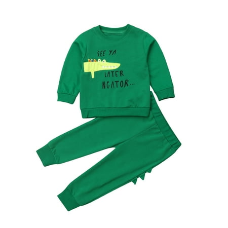 

Toddlers Kids Tracksuit Baby Boys Long Sleeve Crocodile Print Crew Neck T-shirt Tops+Elastic Waist Pants Clothes Outfits Sets