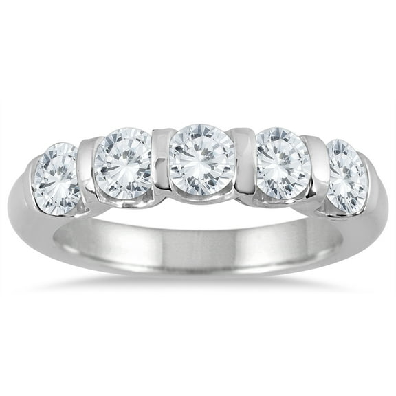 SZUL Women's 1 1/2 Carat TW Five Stone Diamond Wedding Band in 14K White Gold  (J-K-L Color, I2-I3 Clarity)