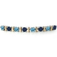 thumbnail image 3 of Gem Stone King 925 Silver and 10K Yellow Gold Swiss Blue Topaz and Blue Sapphire Bracelet for Women | 2.82 Cttw | Gemstone November Birthstone | Round 4MM | Adjustable up to 9 inch, 3 of 6