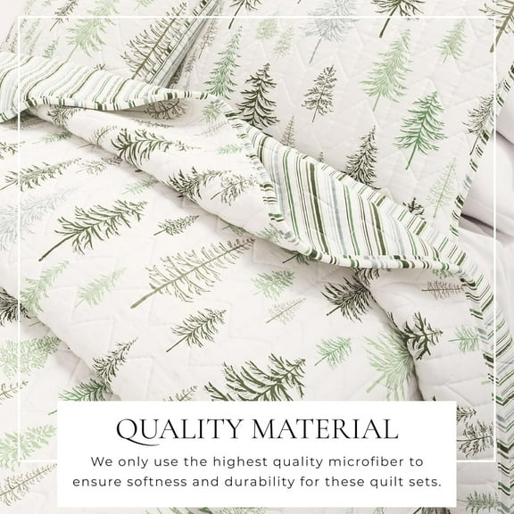 3-Piece Reversible Forest Cabin Bedspread  Quilt Set - All-Season, Comfortable, Soft Quilt with Stippling Pattern